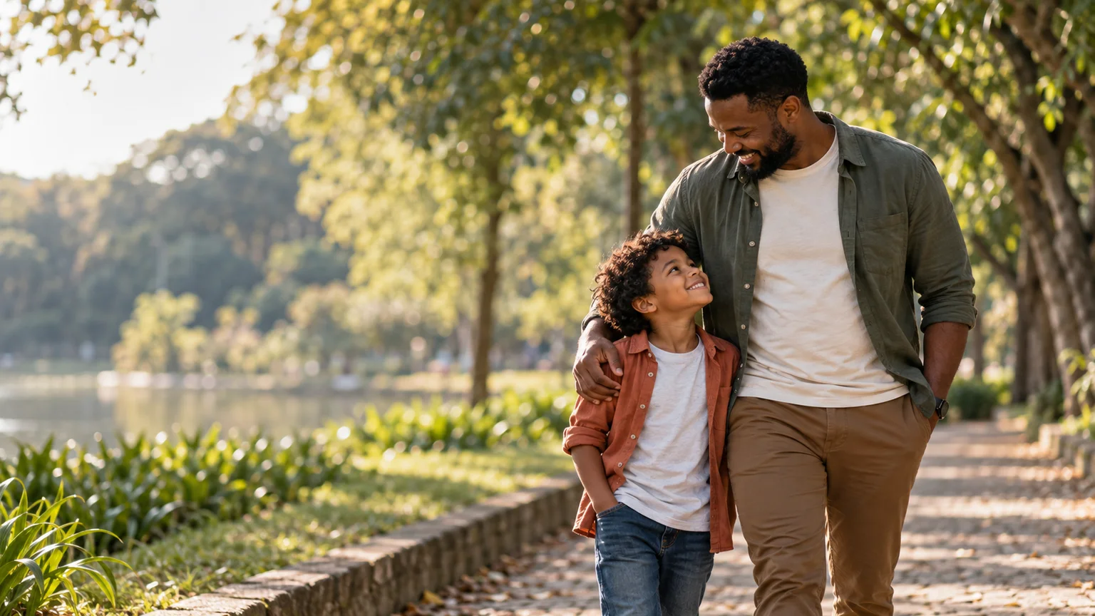 Pai e filho convivendo em um parque